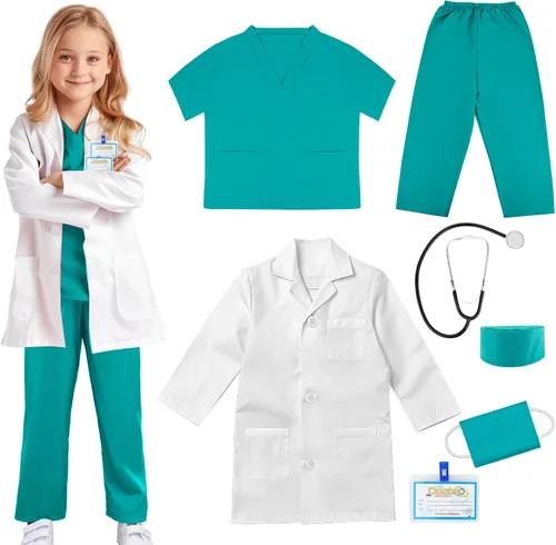 Vista 11 de Doctor Scrubs Costume for Kids With Stethoscope Lab Coat Career Day Costume Doctor Dress Up For Boys Girls 3-12