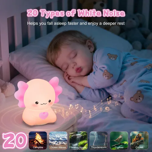 Vista 5 de Luz nocturna para niños con altavoz inalámbrico, portátil de 7 colores, lámpara de noche de tacto cálido regulable con control remoto, máquina