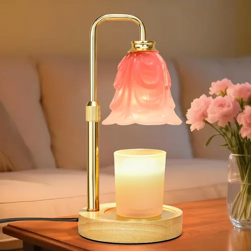 Vista 19 de XJZJY Lámpara calentadora de velas con regulador de temporizador, altura ajustable, calentador de cera de tulipán marrón, regalo de cumpleaños