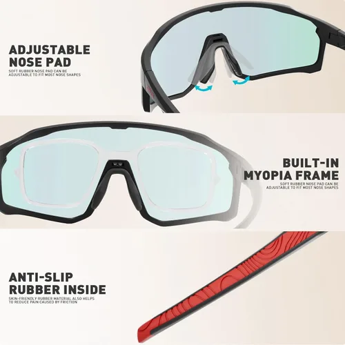 Vista 3 de KAPVOE Gafas de ciclismo fotocromáticas para hombres y mujeres, gafas de sol para bicicleta de montaña MTB, deportes, transición, triatlón, carrera