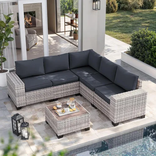 Vista 92 de Muebles de patio al aire libre conjunto PE mimbre ratán al aire libre sofá seccional Gris