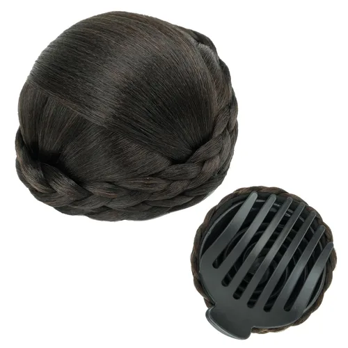 Vista 8 de IMISSU Trenzado Chignon Dancer Hair Donut Hairpieces Scrunchie Claw Hair Moño Updo para bodas y fiestas (M3 rubio ceniza)