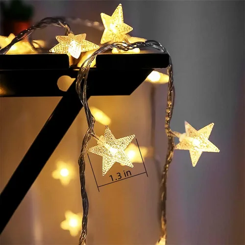 Vista 3 de Yummuely Cadena de luces de estrellas 10 pies 20 luces LED, luces de hadas con pilas, impermeables, luces de Navidad centelleantes