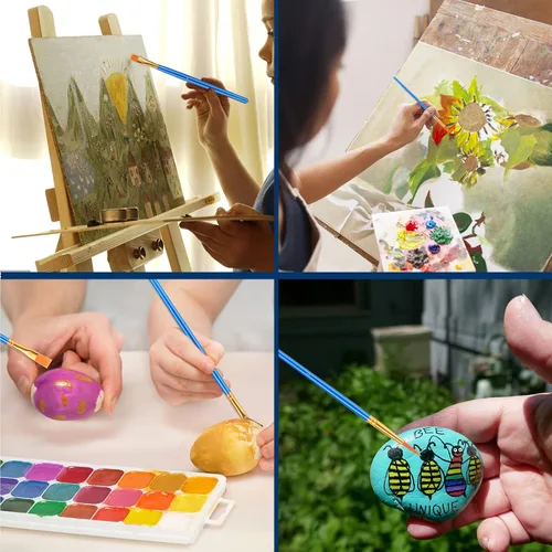 Vista 7 de AROIC Juego de pinceles de pintura acrílica, 15 pinceles de pelo de nailon para todo tipo de uso, óleo, acuarela, pintura de cara, cuerpo, roca