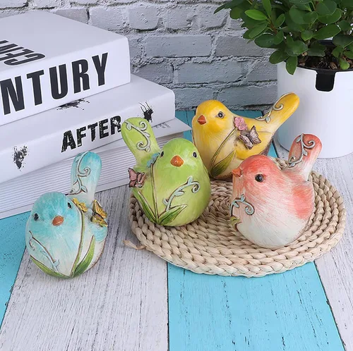 Vista 5 de Estatuas de pájaros de resina, figuras de pájaros pintadas a mano, estatua de pájaro, decoración de estante, escultura de animales divertidos