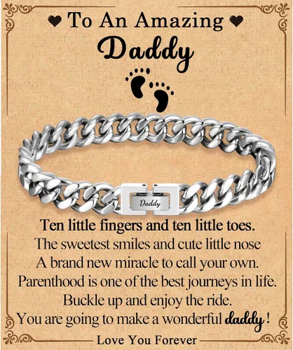 Vista 8 de Regalos para papá, hijo, nieto, tío sobrino, hermano, marido, novio, regalos para hombres y niños, pulsera de eslabones de cadena cubana, regalos
