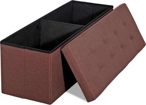 Vista 11 de LEMY - Banco de almacenamiento otomano plegable de 43 pulgadas, taburete reposapiés con divisor de madera y gran espacio de almacenamiento, banco