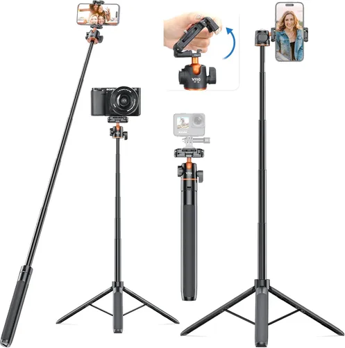 Vista 9 de VRIG Trípode con Palo de Extensión de 21.6", Mini Palo para Selfie Trípode Soporte Mango con Agarre para DJI Osmo Pocket 3, Insta 360 X5 Webcam