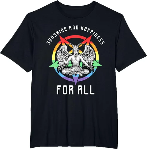 Vista 34 de Funny Sunshine and Happiness for All LGBT Gay Pride Baphomet Camiseta Negro