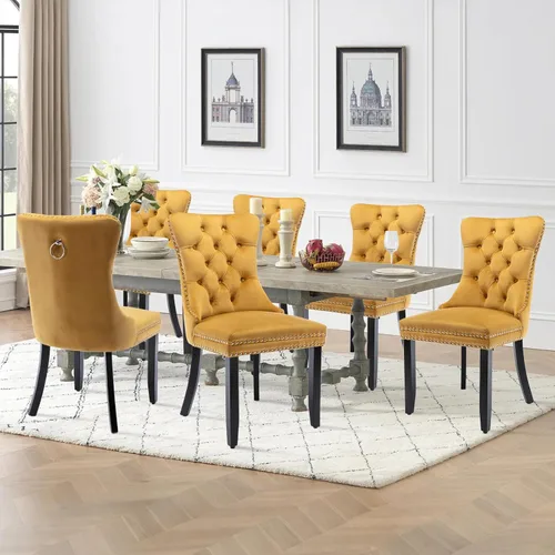 Vista 59 de Juego de 2 sillas de comedor tapizadas de tela de lino, sillas de cocina modernas de mediados de siglo con respaldo alto, ribete de cabeza de clavo