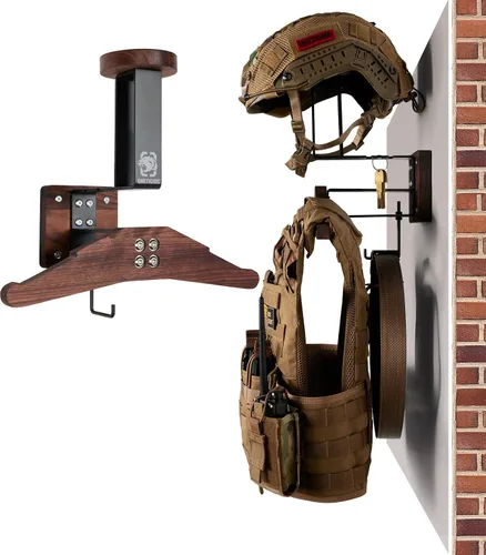 Vista 7 de OneTigris Soporte de Pared para Casco de Motocicleta, Soporte de Equipo Táctico con Soporte para Casco y Colgador de Portaplacas, Organizador