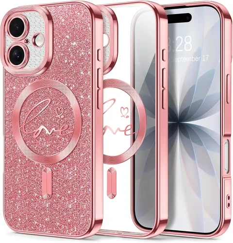 Vista 172 de Hython Funda para iPhone Air con purpurina, compatible con MagSafe Love Heart fundas magnéticas transparentes para teléfono para mujeres y niñas