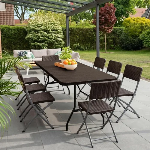 Vista 2 de 6FT Folding Table Portable Picnic Table Heavy-Duty Fold-in-Half Utility 6 Foot Foldtable Table with Carry Handle for Outdoor Indoor Party, Dining
