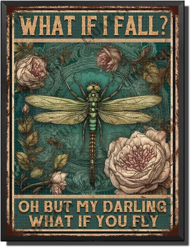 Vista 29 de LIUAXICIA Letrero de estaño vintage divertido con texto en inglés «Into The Forest I go to Lose My Mind and Free My Soul Dragonfly», letrero