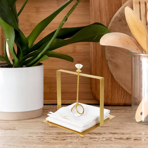 Vista 5 de SHINEOFI Metal Napkin Holder Handle, Square Gold Rustic Napkin Dispenser Rack for Dining Table and Bathroom Decor, Freestanding Iron Tissue Holder