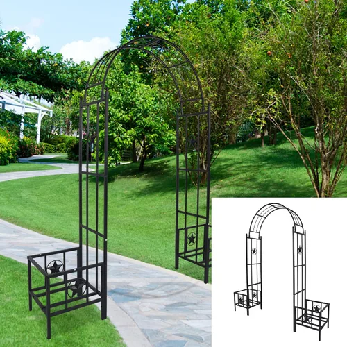 Vista 7 de Arco de metal para jardín al aire libre, 7 pies 5 pulgadas de alto x 6 pies 7 pulgadas de ancho, enrejado de arco de jardín para plantas trepadoras