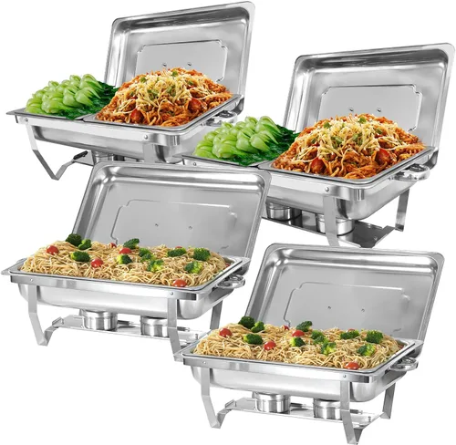 Vista 11 de Juego de 2 platos de 8 cuartos de galón para buffet de acero inoxidable, juego completo de calentador de alimentos con bandeja de agua