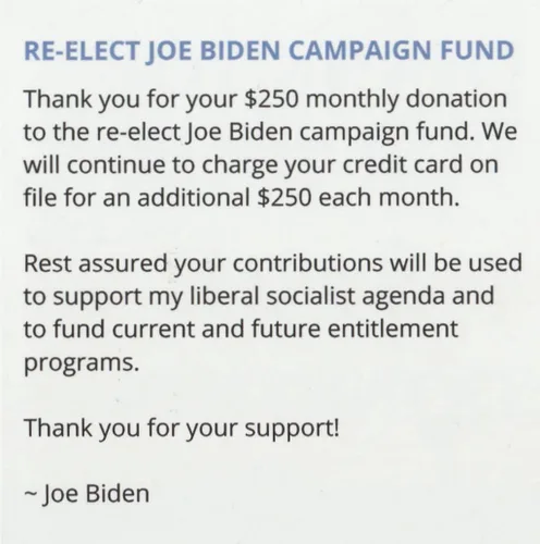 Vista 4 de Crazy Novelty Guy Paquete de 10 postales de broma a granel – Donación de campaña de reelección de Joe Biden – Bromas bromas chistes prácticos