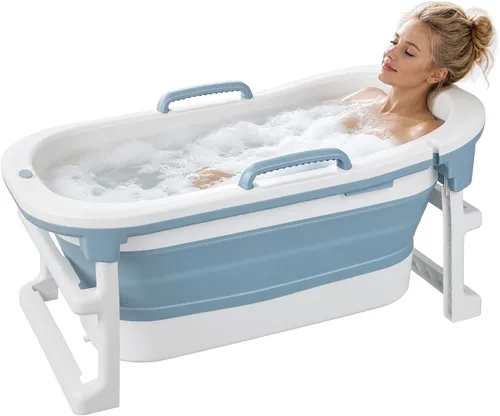 Vista 2 de Foldable Bathtub for Adults, Large Collapsible Soaking Tub Blue