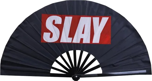 Vista 15 de Abanico plegable grande para rave, ventilador chino de Kung Fu Tai Chi para hombres y mujeres, festivales de boda, decoración de fiesta de Negro