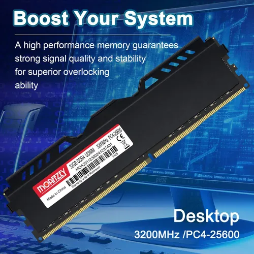 Vista 2 de DDR4 RAM 32GB 3200MHz Módulo de memoria de escritorio PC4-25600 UDIMM sin ECC sin búfer 1.35V 288 pines CL16 para computadora de escritorio