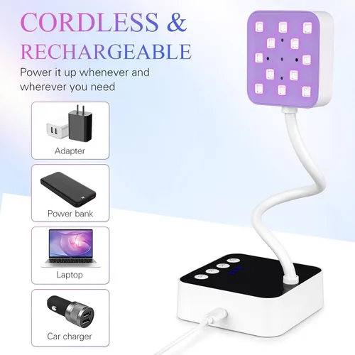 Vista 7 de Luz LED de uñas para uñas de gel - Mini lámpara de uñas de gel inalámbrica de 36 W, esmalte de curado flash, secadora de uñas con 4 veces y sensor