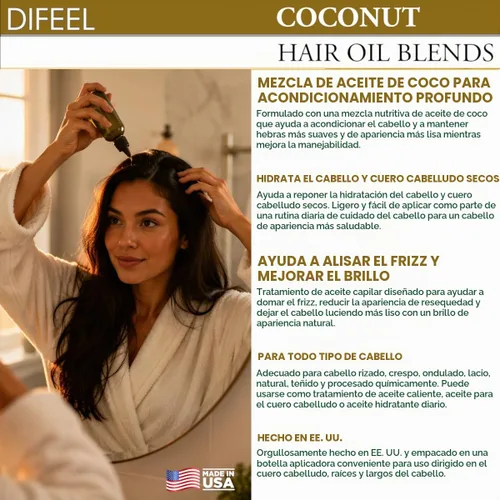 Vista 6 de Difeel Aceite de coco para el cabello con acondicionamiento profundo premium, 2.5 onzas