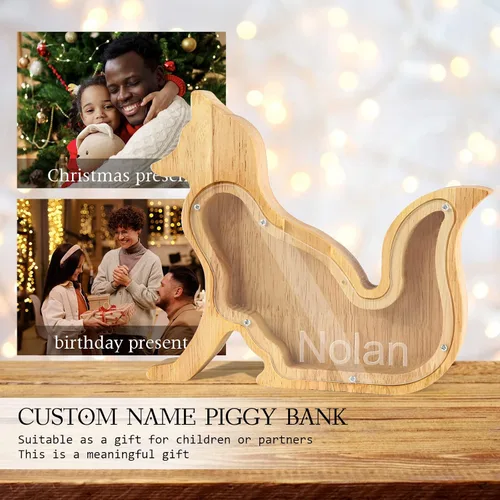 Vista 6 de Banco de monedas personalizado para niños, alcancía de madera personalizada con nombre grabado, caja de dinero de madera, regalo de cumpleaños
