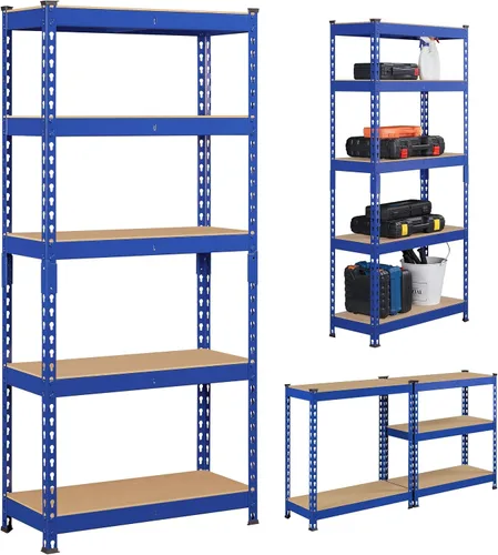 Vista 8 de Topeakmart Estantes utilitarios de 5 niveles, estantes de almacenamiento de metal, estanterías ajustables, montaje sin tornillos, estantes de Azul