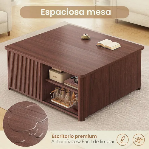 Vista 5 de SEDETA Mesa de centro elevable de 31.5 pulgadas con almacenamiento, mesas de centro cuadradas para sala de estar, mesa de centro acanalada con gran