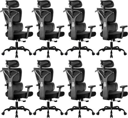 Vista 11 de Silla de Oficina Ergonómica de Respaldo Alto Silla de Escritorio con Soporte Lumbar, Silla de Computadora de Malla Transpirable con Reposabrazos