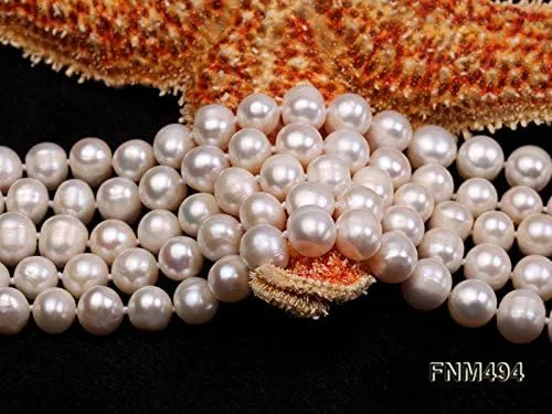 Vista 6 de JYX Pearl Collar de perlas de agua dulce redondo de 5 hebras AAA de 0.236-0.276 in de color blanco para mujer, Perla de agua dulce, Perla