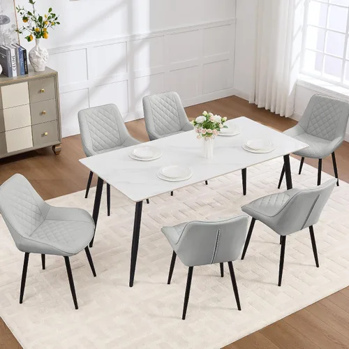 Vista 31 de Silla de Comedor, Sillas de Comedor Modernas con Cojines Gruesos, Sillas de Comedor y Cocina Tapizadas en Cuero Sintético con Patas Metálicas Marrón
