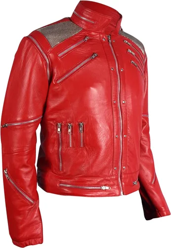 Vista 2 de (Calidad Premium) MJ Beat it Chaqueta de cuero Michael - ROJO - 100% cuero real