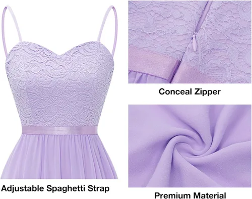 Vista 6 de DRESSTELLS Vestidos largos formales para mujer vestidos de dama de honor de gasa vestidos formales largos con tirantes delgados y vestidos de noche