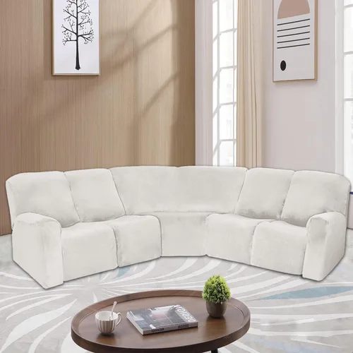 Vista 19 de ele ELEOPTION Funda reclinable seccional, fundas elásticas de terciopelo para sofá reclinable de 5 asientos, 7 piezas en forma de L, protector