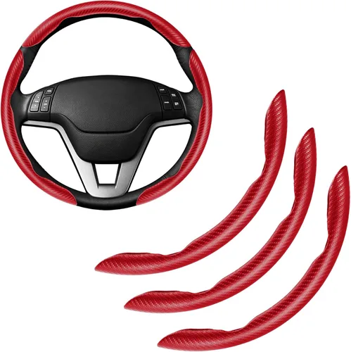 Vista 21 de Amiss 3 piezas de cubierta de volante de fibra de carbono antideslizante, diseño de mariposa impermeable y segmentado, protector de rueda para Negro