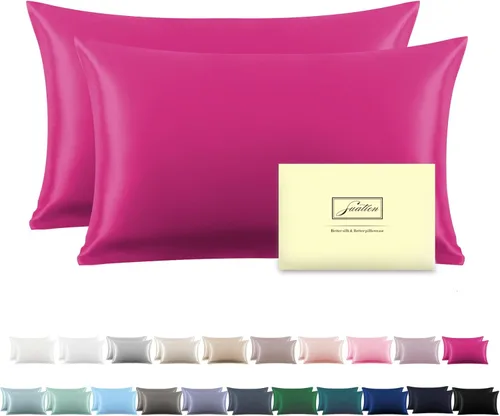 Vista 33 de Funda de almohada de seda para cabello y piel, suave, transpirable y resistente, funda de almohada de seda de tamaño Queen, fundas de almohada