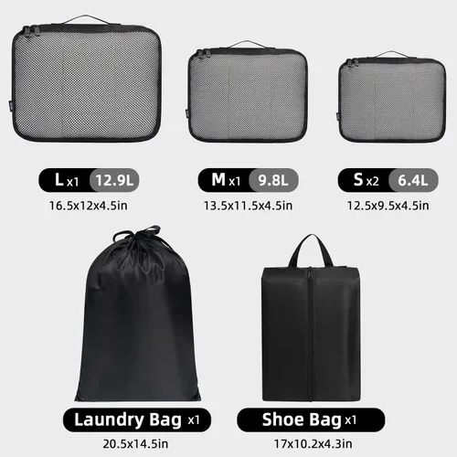 Vista 2 de BAGAIL Juego de 6 cubos de embalaje organizadores de equipaje para accesorios de viaje, color negro
