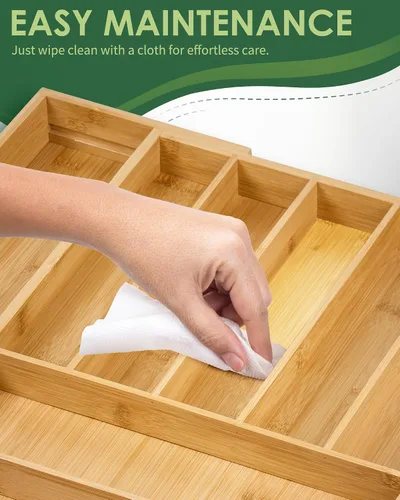 Vista 7 de Upolana Organizador de cajones expandible de bambú de alta calidad, organizador de cajones de cocina ajustable de 7 a 9 ranuras para utensilios