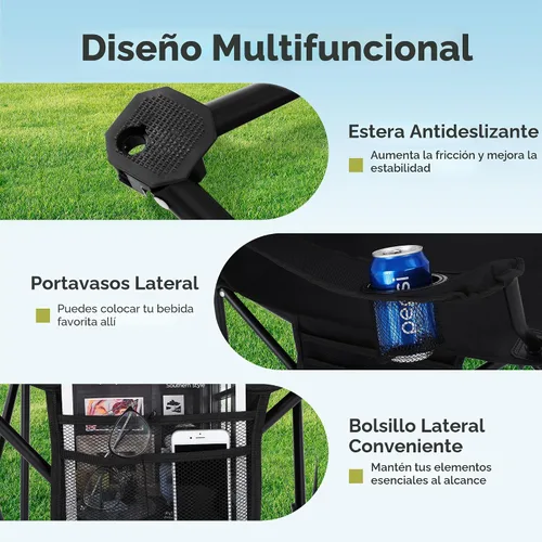 Vista 7 de Silla de camping ALPHA CAMP 2 Pack Silla portátil con enfriador de 3 latas Silla plegable con bolsillo lateral y portavasos, plegable para camping