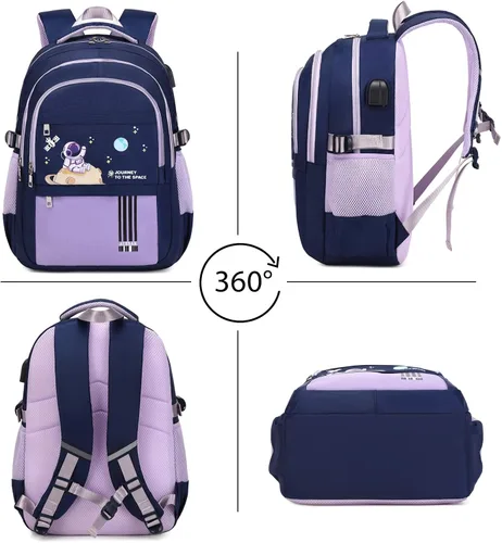 Vista 7 de ACESAK Mochila para niños - Mochila para niños con bolsa de almuerzo - Juego de bolsa de libros para niños, niñas, adolescentes, escuela primaria