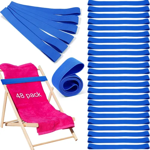 Vista 8 de Jexine 48 piezas de bandas de toalla de playa con clips resistentes al viento, bandas elásticas de playa a granel ligeras y elásticas para sillas
