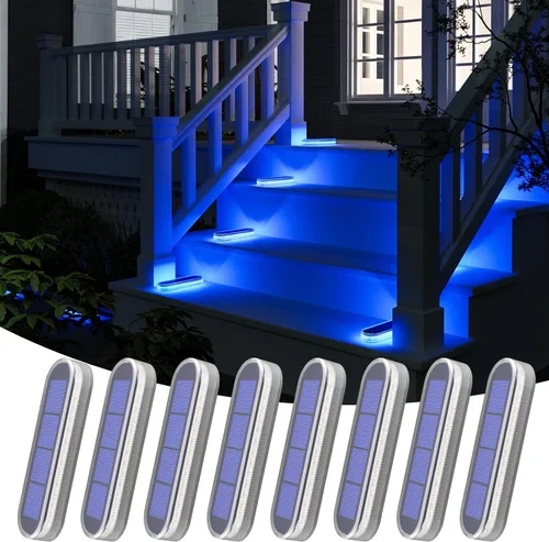Vista 8 de Luces solares para cubierta al aire libre, impermeables, luces de paso al aire libre, panel solar, luces solares ABS anti-presión, luces solares Azul