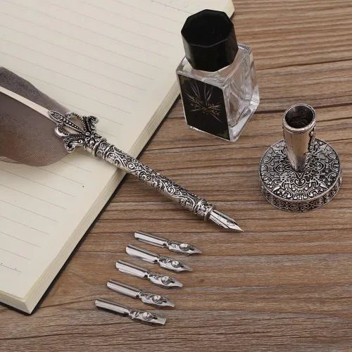 Vista 2 de Juego de bolígrafos de inmersión en inglés, juego de bolígrafos retro, bolígrafo de tinta para escribir, el mejor regalo con 5 puntas (negro)