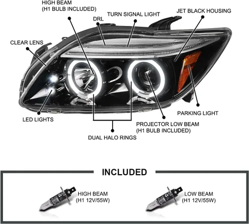 Vista 3 de SPEC-D TUNING Faros Proyectores de Doble Halo Negro Azabache con Lámparas LED Compatibles con Scion tC 2005-2010, Par de Faros Izquierdo + Derecho