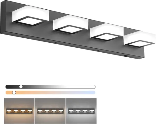 Vista 56 de Ralbay - Luz LED negra para tocador de baño, moderna, atenuable con 5 temperaturas de color, accesorios de iluminación de pared de acrílico negro