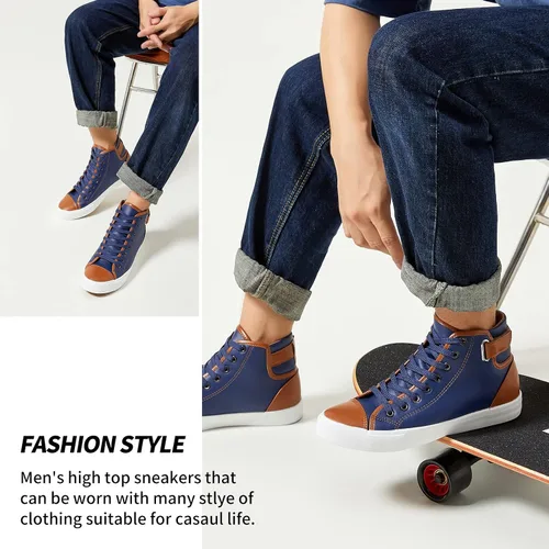 Vista 6 de yageyan Zapatillas altas blancas de los hombres para los zapatos de moda de cuero negro casual de la PU para los hombres