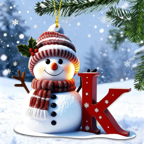 Vista 16 de Adornos de muñeco de nieve de Navidad, linda decoración de árbol de Navidad en forma de letra personalizada colgante, adorno colgante de bricolaje