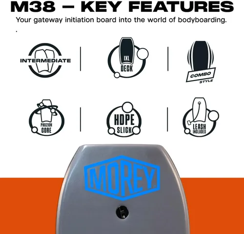 Vista 3 de MOREY® Boogie® M38, La tabla de bodyboard original; Tablas de bodyboard de 38" para la playa, núcleo EPS para durabilidad, diseñada con base lisa